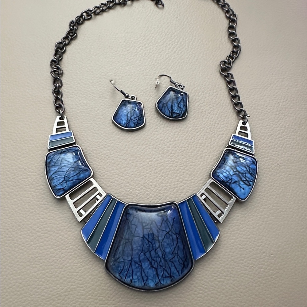 Blue and Silver Women's Necklace & Earrings
